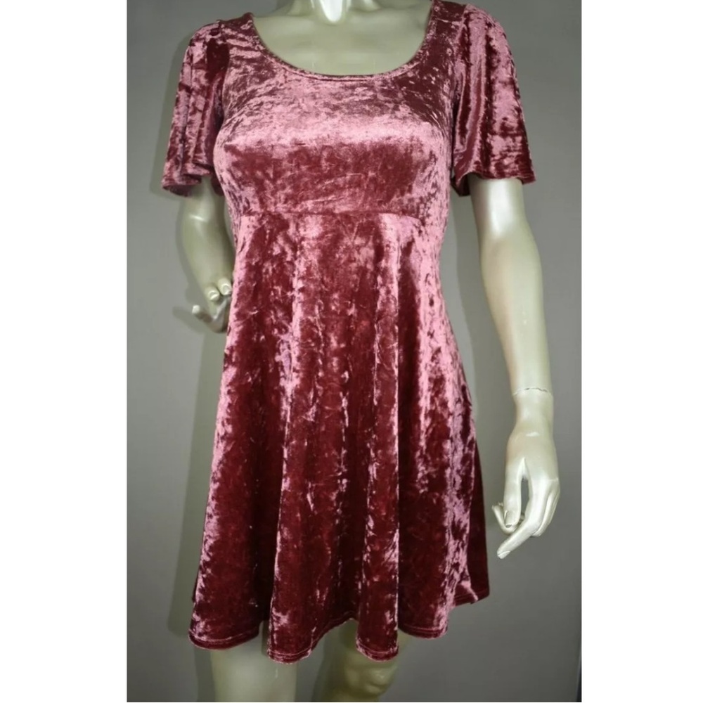 The Vanity Room Velour Fit Flare Rose Gold Dress
